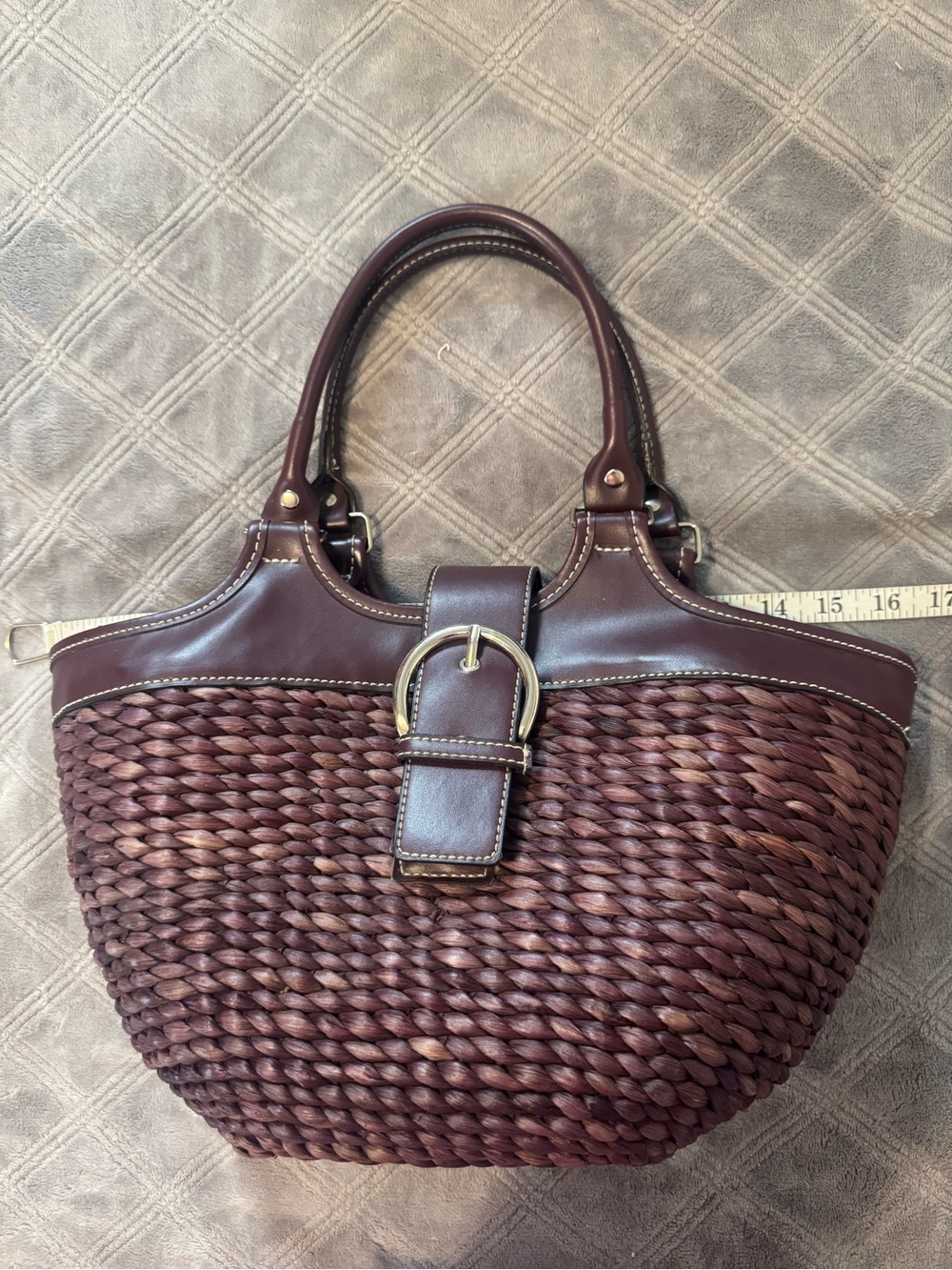 Handbag Wicker Straw :leather Purse Brown color high quality
